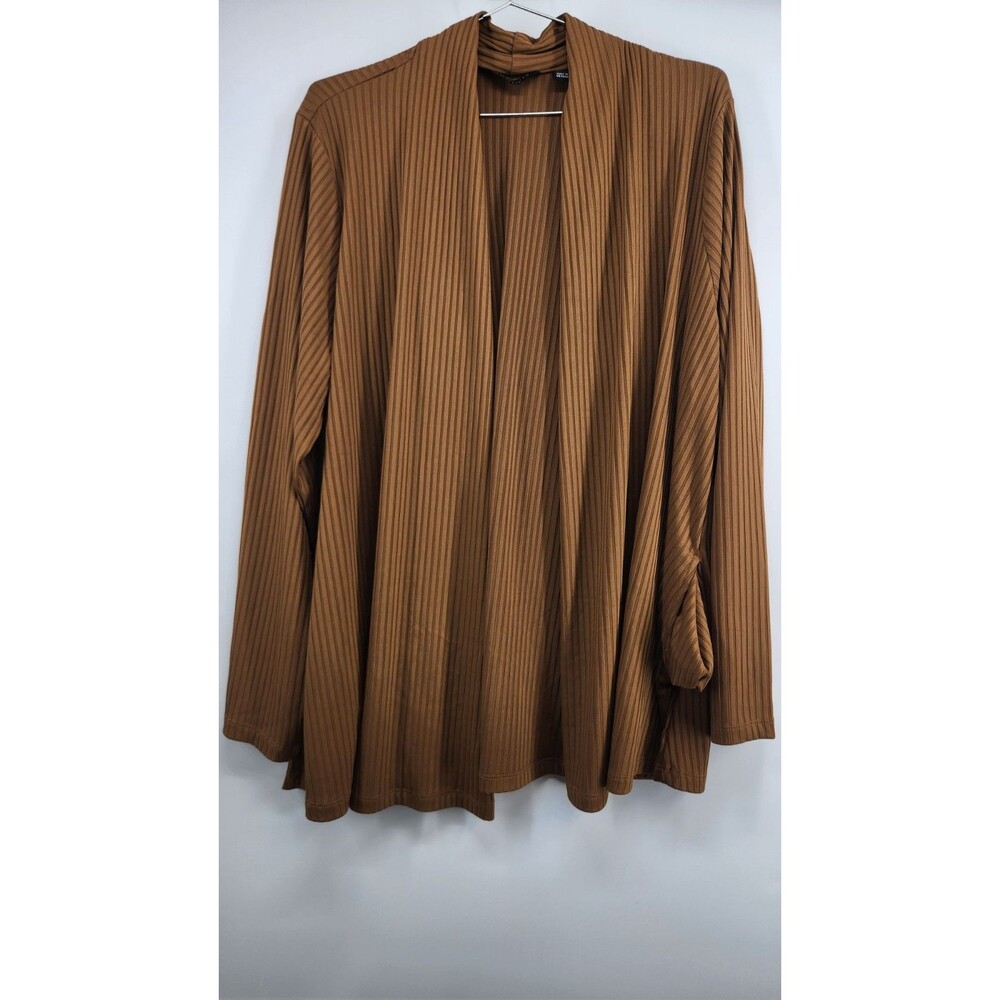 Susan Graver Women's XL Brown Ribbed Liquid Knit Cardigan‎ NWT Pockets